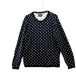 Topman Sweater Mens Medium M Navy Blue Polka Dot Cotton Crewneck Double Cloth